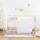 GFU Crib Bedding Set for Girls 4-Piece, Bow Baby Girl Crib Bedding Set Pink Flowes, Nursery Sets Includes Comforter, Fitted Crib Sheet, Crib Skirt, and Diaper Stacker by TinyTreasures Baby Boutique