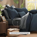 Monbix California King Comforter Set - 7 Pieces Cationic Dyeing Navy Blue Bed in a Bag Cal King Bedding Sets with Comforter, Sheets, Pillowcases & Shams, Reversible Bedding Comforters Sets(108 * 92) by CozyNest Decor