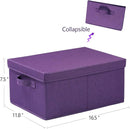 HOONEX Storage Bins with Lids for Organizing, Pack of 2, Storage Boxes with 2 Carry Handles and Sturdy Heavy Cardboard, 16.5" L x 11.8" W x 7.5" H for Shoes, Books, Clothes, Nursery, Dark Purple by TinyTreasures Baby Boutique