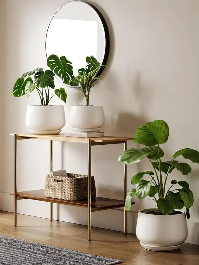 LE TAUCI Ceramic Planters, 10 Inch Pots for Plants, Indoor Plant Pots with Drainage Holes and Saucers, Modern Planters Fit Mid Century Plant Stand, Flower Pots for Indoor Plants, White, photo 4 of 6