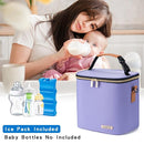 Breastmilk Cooler Bag with Ice Pack Fits 6 Baby Bottles Up to 9 Ounce, Baby Bottle Bag with Shoulder Strap for Nursing Mom Daycare, Violet by TinyTreasures Baby Boutique