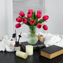 Rose Red Artificial Tulips, 2 Bundles 14Pcs, Fake Tulips Artificial Flowers, 2 x 2.4 Inch Large Flower Head Big Tulip, Easter Valentine's Day Mother's Day Home Decoration Flowers by CozyNest Decor