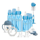 Dr. Brown's Natural Flow Anti-Colic Options+ Special Edition Blue Baby Bottle Gift Set with Soft Sippy Spout Transition Cup, Flexees Teether, Bottle Cleaning Brush and Travel Caps by TinyTreasures Baby Boutique
