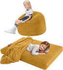 COMAX Kids Bean Bag Chair Turn into Beanbag Bed, Toddler Bean Chair Corduroy for Girl Boy Sleeping, Lazy Children Bean Bags with Filler, Convertible Child Floor Mattress, Yellow by TinyTreasures Baby Boutique