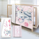 Custom Name Crib Bedding Set - Elephant Theme, Personalized Pink Checkered Nursery Bedding 3-Piece Set– Soft Blanket, Fitted Sheet, Changing Pad Cover – for Newborns Girls Nursery Gifts by TinyTreasures Baby Boutique