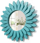 Honiway Beach Wall Decor Mirror 12 inch Wood Coastal Wall Decor Sunburst Boho Home Decor Room Decor for Bedroom Living Room Bathroom Cyan by CozyNest Decor