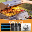 R.W.FLAME Premium 3 Burner Tabletop Propane Gas Grill Stainless Steel Portable Outdoor BBQ Grill with Griddle,24,000 BTU Multi-Zone Cooking,Built-in Thermometer,Backyard,Camping & Patio Gatherings by GreenHaven Gardens