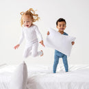Dreamland Baby Premium Toddler Pillow and White Pillowcase, 13 x 18. Machine Washable, Ergonomic Kids Pillow + Ultra Soft Viscose Pillowcase. Mom-Owned US Business, Premium Materials by TinyTreasures Baby Boutique