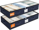 SpaceWhisper 90L Under Bed Storage Containers, 2-Pack Storage Bins with Clear Top, Foldable Closet Organizers and Storage with Label Holder for Clothing, Blankets, Comforter & Pillows(Blue) by CozyNest Decor