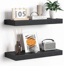 Fun Memories Floating Shelves - 16 Inch Rustic Black Wall Shelf - Wall Mounted Shelves for Wall Decor Storage - Wooden Shelves with Invisible Brackets for Living Room, Bedroom, Kitchen, 2 Pack by CozyNest Decor