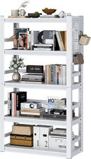 Book Shelf, 5 Tier Bookshelf, Industrial Bookcase Modern Bookshelves for Book/CD/Movie, Metal Shelving Unit for Living Room Home Office Kitchen, White by CozyNest Decor