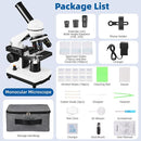 Microscope for Adults Kids,40X-2000X Monocular Microscope Kit for Home School Lab, 2 LED Lights & 5 Colors Kids Microscope with Phone Holder,10 Specimen Slides,20 Slides,100 Coverslips, Bag by TinyTreasures Baby Boutique