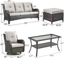 Outdoor Wicker Patio Furniture Set - 6 Piece Rattan Patio Conversation Set with 2 Rocking Swivel Chairs,2 Ottomans,1 Sofa and 1 Coffee Table for Porch Deck Backyard Garden(Brown/Beige) by GreenHaven Gardens