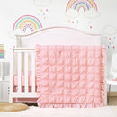 Cloele 3 Pieces Crib Bedding Set for Girls,Standard Size Pink Ruffled Nursery Crib Baby Bedding Set Includes Comforter Fitted Sheet Crib Skirt -Girls Solid Seersucker Ruffle Quilt by TinyTreasures Baby Boutique