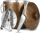 Ice Bucket with Lid, Scoop, Tongs and Strainer - Well Made Insulated Stainless Steel Keep Ice Frozen Longer - Ideal for Cocktail Bar, Parties, Chilling Wine, Champagne - 3 Liter (Teakwood) by CozyNest Decor
