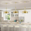 WUZUPS Gold Chandelier Rustic Farmhouse Industrial Round Ceiling Pendant LED Light Fixture with Gradient Glass Shade for Dining Room Kitchen Island Foyer Entryway, H 20.9" W 15.9", E26 Base by CozyNest Decor