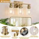 3 Light Bathroom Light Fixtures, Brass Vanity Lights for Bathroom with Clear Glass Shades, Modern Bathroom Wall Sconces for Mirror Living Room Cabinet by CozyNest Decor