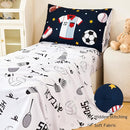 PERFEMET 4 Pieces Sports Toddler Bedding Sets for Boys Reversible Baseball Football Toddler Bed Set with Sheets Soft Fluffy Navy Blue Sport Kids Bed in a Bag for Bedroom(Sport, Toddler) by TinyTreasures Baby Boutique