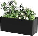 Long Metal Cube Planter for Outdoor Plants 15" W x 38" L x 16.25" H, Heavy Duty Steel Rectangular Planter Box with Removable Insert Shelf, Modern Décor for Outside, Indoor, Garden (Black) by GreenHaven Gardens
