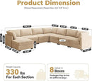 Modular Sectional Sofa with Chaise U Shaped Sectional Couch for Living Room, 8-Seater Comfy Cloud Couches with One Movable Ottoman, Plush Corduroy, Beige by CozyNest Decor