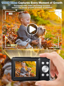 Digital Camera,FHD 1080P Kids Camera 44MP Point and Shoot Digital Cameras with 32GB Card,16X Zoom,Anti-Shake,Date Stamp,Compact Small Cameras Photography for Kids Student Teen Girl Boy(Black) by TinyTreasures Baby Boutique