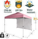 CROWN SHADES 10x10 Pop Up Canopy with 1 Side Wall - Beach Tent with One Push Setup - Outdoor Sun Shade for Events, Parties, Camping - Gazebo with STO-N-Go Cover Bag (Pink) by GreenHaven Gardens