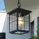 LOG BARN Outdoor Pendant Light Fixture, Farmhouse Exterior Lights, Anti-Rust Ceiling Outdoor Light with Seeded Glass, Lantern Hanging Light for Front Door, Entry, Porch, and Gazebo by CozyNest Decor