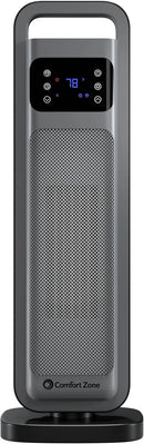 Comfort Zone Oscillating Digital Tower Heater with Remote Control for Indoor Use, Adjustable Thermostat, Timer, Overheat Protection, Tip-Over Switch, Ideal for Home, Bedroom, & Office, HT1206-GRY by CozyNest Decor