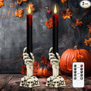 GenSwin Halloween Black Taper Flameless Candles with Ghost Hand Candlesticks and Remote Timer, 2 Pcs Battery Operated Taper Candles with Holder and 3D Flame for Halloween Decor by CozyNest Decor