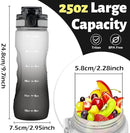 OLDLEY 25 oz Water Bottle, Motivational Water Bottle with Time Marker, Sports Water Bottle With Strap, Leakproof & BPA Free Large Water Bottles for School, Gym, Travel, Outdoor, Tritan,White&Black by CozyNest Decor