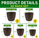Planter Pots with Drainage Holes - Lightweight, Durable & Space-Saving Pots for Indoor and Outdoor - Versatile Functionality, Simple Modern Design, Set of 20 Plastic Planter Pots - Brown by GreenHaven Gardens