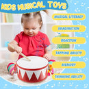 Boao 2 Pcs Kids Drum Set, 8 Inch Toddler Drum Wooden Toy with Adjustable Strap and 4 Drumsticks, Educational Sensory Musical Instrument for Toddlers Kid Baby Boys Girls Gift (Flag) by TinyTreasures Baby Boutique