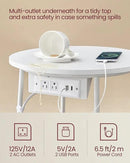 VASAGLE Side Table with Charging Station, Round End Table with Fabric Basket, Nightstand with Power Outlets, USB Ports, for Living Room, Bedroom, Modern, Matte White and Camel Brown ULET228W01 by CozyNest Decor