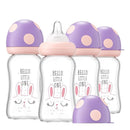 YOHKOH Natural Glass Baby Bottle with Natural Response Nipple, Newborn Anti-Colic Baby Bottles, Wide Neck Mushroom Cap Baby Bottle, Clear ((5.4oz (Pack of 4), Purple) by TinyTreasures Baby Boutique