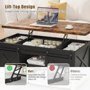 48" Farmhouse Lift Top Coffee Table with Storage Sliding Barn Door & Large Hidden Compartment, Coffee Table with Lifting Top with Wooden Lift Tabletop, Coffee Tables for Living Room, Black by CozyNest Decor