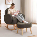 Rocking Chair with Ottoman, Upholstered Nursery Glider Rocker with High Backrest and Side Pocket, Teddy Rocking Accent Armchair with Solid Wood Legs for Nursery, Living Room, Bedroom Green by TinyTreasures Baby Boutique