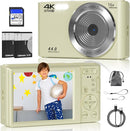 Digital Camera, FHD 4K 44MP Digital Camera, 16X Digital Zoom, Digital Point and Shoot Camera with 3-LED Fill Lights, 64GB SD Card, Compact Camera for Kids Teen Boys Girls, Cream by TinyTreasures Baby Boutique
