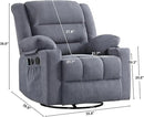 Rocker Recliner Chair with Heat and Massage, 360° Swivel Recliner Chairs for Adults, Heavy Duty Reclining Sofa Chair with USB Port Cup Holders Side Pockets for Living Room (Grey) by CozyNest Decor