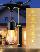 Svater Outdoor Led String Lights 50FT, Patio Lights with 16pcs S14 Shatterproof Bulbs, 1 Watt E26 Dimmable 2700K Warm White, IP65 Waterproof, Commercial Grade Light by CozyNest Decor