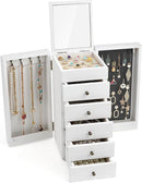 Meangood White Jewelry Box Wood for Women, 6-Layer Large Organizer Box with Mirror & 5 Drawers for Rings, Earrings, Necklaces, White by TinyTreasures Baby Boutique