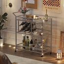 FATORRI Bar Cart Silver, Bar Carts for The Home, Home Bar Serving Carts for Liquor, Rolling Wine Cart with 3 Tier Mirrored Shelves on Wheels for Alcohol and Beverage (Silver) by CozyNest Decor