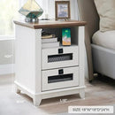 Nightstand with Charging Station,OKD 18'' Industrial & Farmhouse Square End Table w/ 2 Drawers & Open Cubby, Rustic Mesh Drawer Sofa Side Table w/Storage for Bedroom, Living Room Office, Antique White by CozyNest Decor