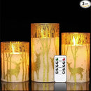 Christmas Deer Flameless Candles with Remote Timer, Glass Battery Operated Pillar Candles with Gold Elk Decor, LED Flickering Candles with 3D Wick and Real Wax for Winter Christmas Home Decor by GreenHaven Gardens