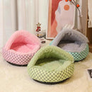 Cat Bed Hooded Plush Nest with Self-Warming Cozy Cave, Calming Anti-Anxiety Pet Bed for Indoor Cats & Small Dogs, Removable Washable Cover & Waterproof Bottom - Green by CozyNest Decor