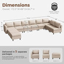 Oversized 172.5" Faux Leather Modular Sectional Sofa, Modern Large 10 Seater U Shaped Couch with Storage Seat with Reversible Chaise Deep Seat for Living Room DIY Combination - Whitesand by CozyNest Decor