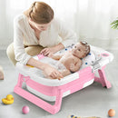 Collapsible Baby Bathtub,Baby Bath Tub with Thermometer & Soft Cushion,Baby Bathtub for Newborn to Toddler 0-36 Months,Portable Travel Baby Tub with No-Slip Feet,Baby Shower Gifts,Pink by TinyTreasures Baby Boutique