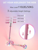 Scooter for Kids Ages 3+, 2 Wheels Kids Kick Scooter with Led Light Up & 3 Levels Adjustable, Lightweight Foldable for Boys&Girls by TinyTreasures Baby Boutique