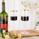 Ciaell 12 Pack Plastic Wine Glasses - 14 Oz Plastic Wine Glasses with Stem - Square Gold Disposable Stemmed Glass for Parties & Weddings & Outdoors & Thanksgiving by CozyNest Decor