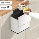 Mbillion Kitchen Compost Bin Hanging Trash Can with Lid 1.05 Gallon Stainless Steel Garbage Can for Kitchen Cabinet Door Mounted Trash Can Under Sink Door RV Bathroom,White by GreenHaven Gardens