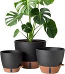 12/10/8 Inch Self Watering Pots for Indoor Plants Plastic Large Plant Pot for Outdoor Plants, Water Level Window & Spacious Reservoir Flower Pots Decorative Planter with Drainage and Tray (Black) by CozyNest Decor